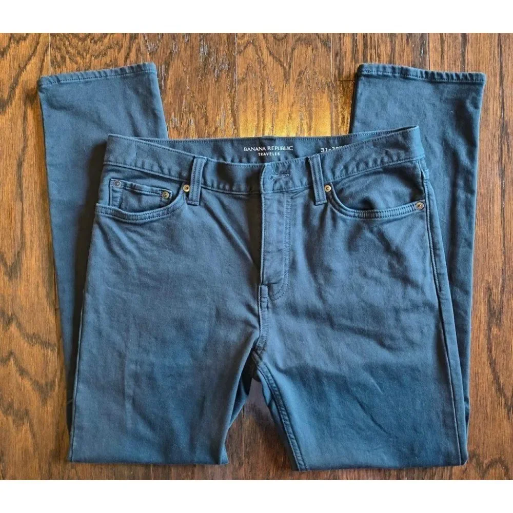 Banana Republic Men's Slim Traveler Pants Dark Grey 31x30 Stretch 5-Pocket